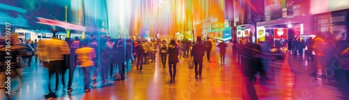 trade event hall, where the blur of activities, brands, and consumer interactions form,