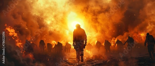 Apocalyptic Horde Approaching in Fiery Desolation. Concept Apocalyptic, Horde, Fiery, Desolation, Approaching