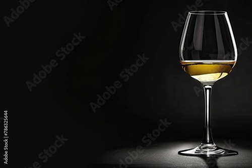 White Wine Glass on Black Background