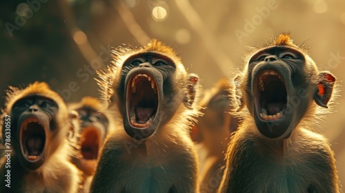 A closeup shot of a monkeys screaming with mouth open