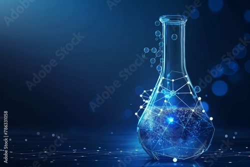 Abstract lab flask with blue liquid and chemistry, blue liquid, chemistry background, science background, chemical background, background, science, chemistry