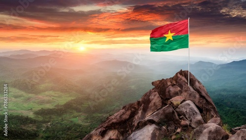 The Flag of Burkina Faso On The Mountain.