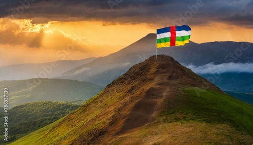 The Flag of Central African Republic On The Mountain.