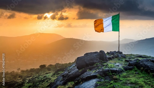 The Flag of Cote d’Ivoire On The Mountain.