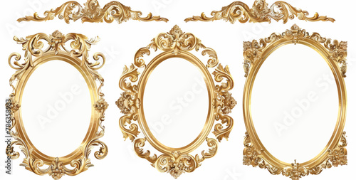 a set of three gold frames with ornate designs