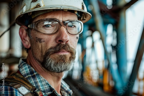 Portrait of a middle aged male worker on oil rig