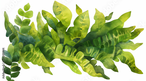 Folhas de asplenio verde no fundo branco - Ilustração