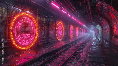 Magical train station with tracks that glow with navigational symbols, journey to the unknown