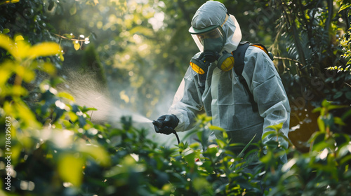 Man in protective workwear spraying glyphosate herbicide