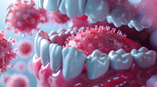 Detailed 3D Visualization of Bacteria on Teeth Highlighting the Importance of Oral Hygiene for Healthcare and Disease Prevention