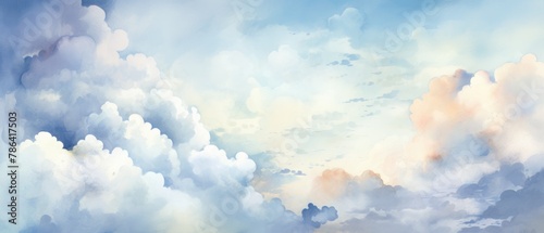 A thoughtful watercolor illustration of an artist's paintbrush painting clouds in the sky, blending art and nature