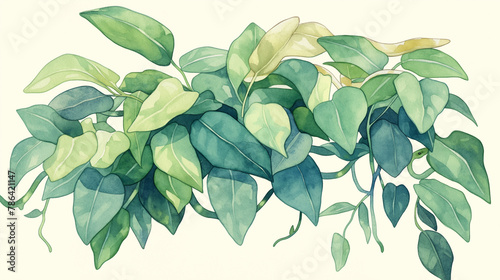 Plantas verdes pendentes no fundo branco - Ilustração