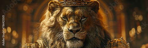 Majestic Lion King with Crown in Royal Palace Setting