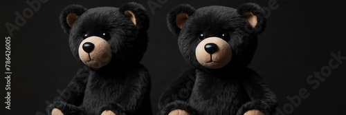 cute black teddy bear stuff toy on plain black background from Generative AI