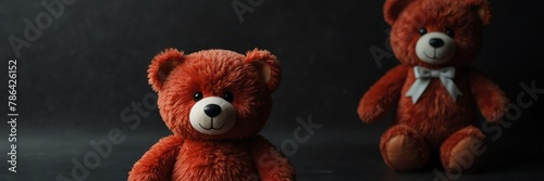 cute red teddy bear stuff toy on plain black background from Generative AI