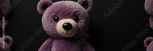 cute purple teddy bear stuff toy on plain black background from Generative AI