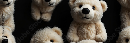 cute white teddy bear stuff toy on plain black background from Generative AI
