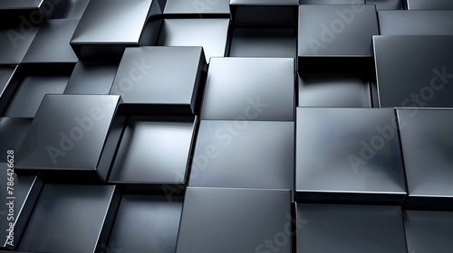 Mosaic of Monochrome Geometric Cubes and Rectangles Forming a Dynamic Abstract Texture Background