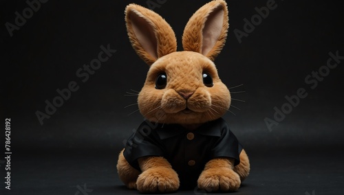 a brown rabbit stuff toy in plain black background from Generative AI