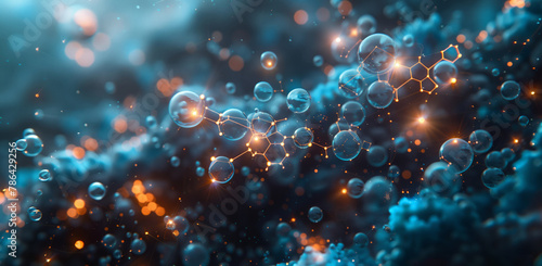 An artful pattern of electric blue bubbles floats in the darkness, resembling a macro photography of a coral reef. The circles create a mesmerizing scienceinspired event