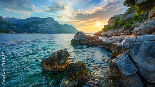 Rocky seacoast landscape. Adriatic sea Montenegro