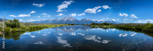 Panoramic Serenity: Owens River Against a Backdrop of Snow-capped Mountains and Azure Skies