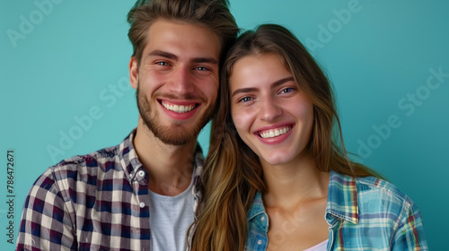 Portrait of young teenage boyfriend and girlfriend happy, smile