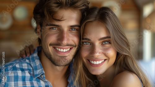 Portrait of adult caucasian couple together smile happy
