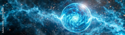 A digital representation of a vibrant electric blue plasma sphere. autogenerated.