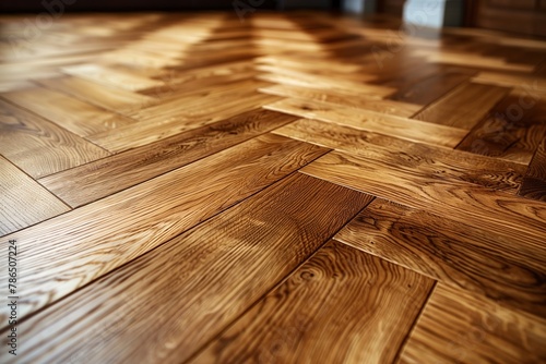 Natural Wood Finish Laminate Background with Herringbone Patterned Hardwood Floor. Concept Wooden Backdrops 