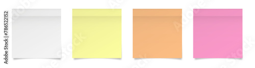 Set of square paper stickers. Stick in notes. White, yellow, orange and pink neon colors. Multicolor post it notes. Sheets of paper. Tag, sticky note 