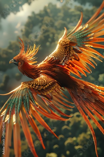 Capture the majestic scene of a Phoenix soaring over the Wright Brothers first flight Use realistic digital rendering techniques to show the mythical creature in vivid detail against the historical av