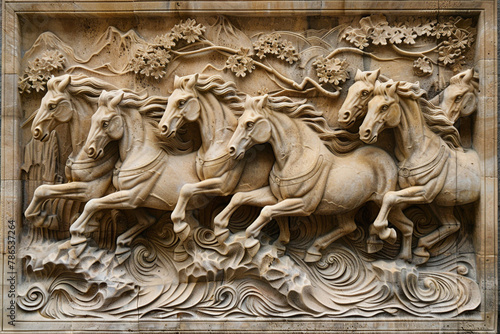 wallpaper 3d classic horses stone carving