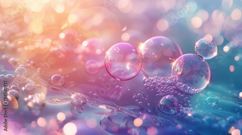 A beautiful and colorful image of bubbles floating in the air with a rainbow-like background.