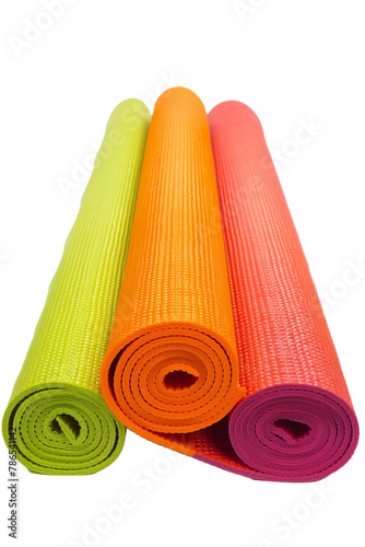Colorful Yoga Mats Rolled Up - Isolated on White Transparent Background, PNG 