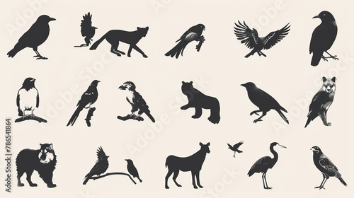Set of animal and bird trails with name