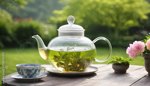 green tea in a beautiful glass pot