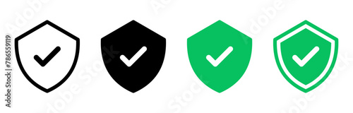 Shield check mark icon or security shield protection icon with tick symbol 