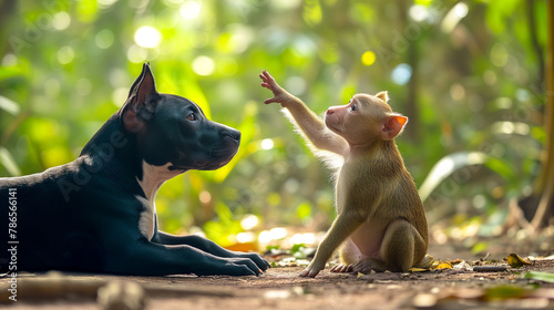 Dog obeys little monkey