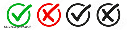 check mark icon button set. check box icon with right and wrong buttons and yes or no checkmark icons in green tick box and red cross. vector illustration 