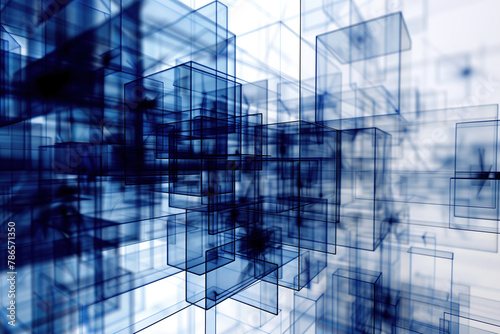 Digital matrix, big data concept. Abstract array of cubic shapes in blue colors, full frame background