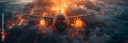 Flaming jet in flight: portraying aerial disaster and emergency evacuation.