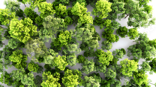 Aerial view woods trees cutout on white background