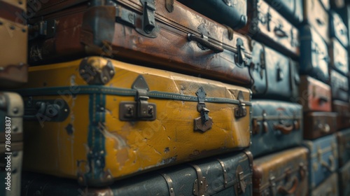 A pile of vintage suitcases stacked together. Perfect for travel or nostalgia concepts