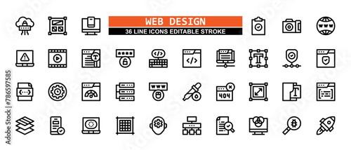 36 Web Design Line Icons Set Pack Editable Stroke Vector Illustration.