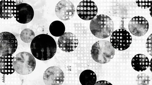Abstract grunge grid polka dot halftone background pattern. Spotted black and white line illustration. 