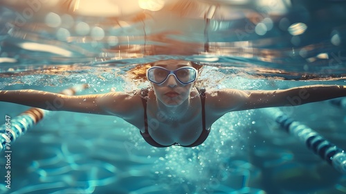 Energetic Female Swimmer Gliding Through Refreshing Aqua Waters in Competitive Sport