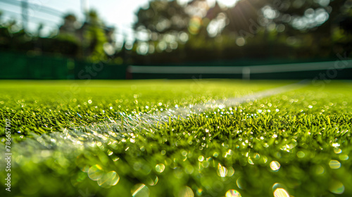 Close-up grass tennis court, freshly cut grass on a tennis court before a tournament