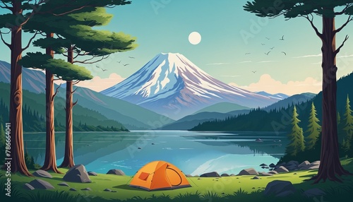 camping minimalistic isolated in bright colours 