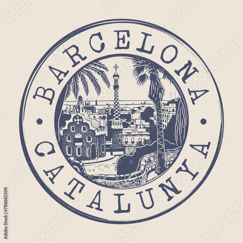 Barcelona Stamp City Postmark. Silhouette Postal Passport. Round Vector Icon. Vintage Postage Design.